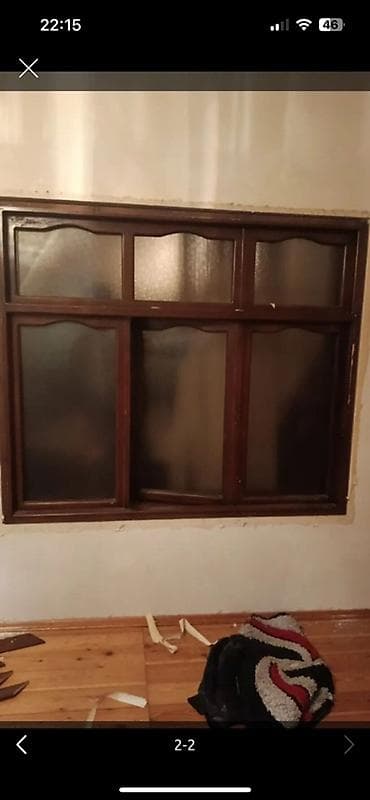 pencere setka: Taxta çərçivəli pəncərə dəsti - Material: təbii taxta çərçivə, tünd — 1