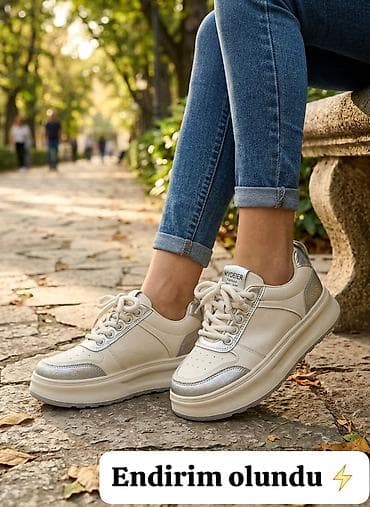 Qadın üçün gündəlik krossovkalar – MYDEIER - Rəng: krem və gümüş