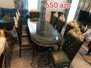 həyət stol stulları: Qonaq otağı üçün, Yeni, Açılmayan, Dördbucaq masa, 6 stul — 1