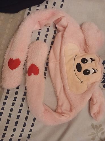 Şirin dəriyətoxunuşlu qulaqlı papaq-şərf - Rəng: Açıq çəhrayı -