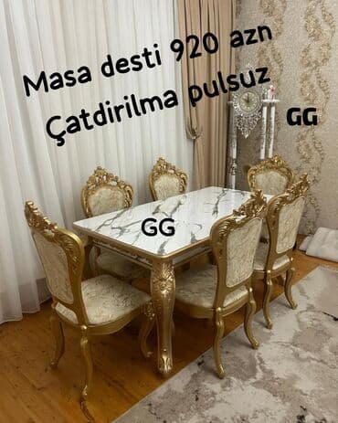 Qonaq otağı üçün, Yeni, Açılmayan, Dördbucaq masa, 6 stul