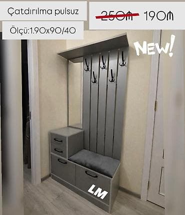 balkon şkaf: Dəhliz dolabı – təmiz laminatdan. Ölçü: 1.90 x 90 x 40 sm. Model — 1