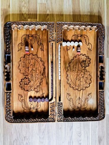 Гантели: Əl oyma taxta nərd taxtası - Material: Qoz ağacı, laklı səth - Əl işi — 4