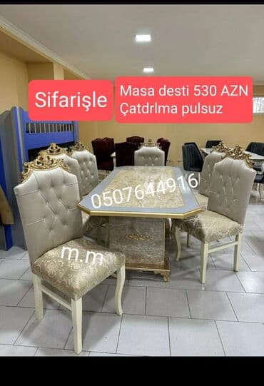 embawood masalar: Qonaq otağı üçün, Yeni, Açılan, Dördbucaq masa, 6 stul — 2