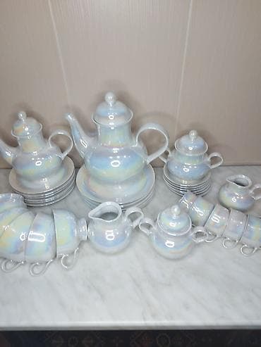 Çay dəsti, rəng - Ağ, Farfor, 6 nəfərlik, SSRİ