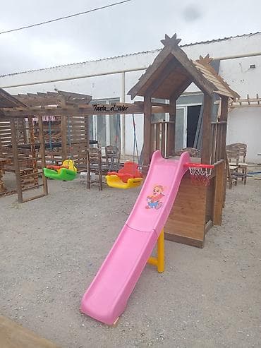 bar mebeli: Taxta uşaq oyun kompleksi – həyət və bağ üçün Məhsul təsviri: - Təbii — 2