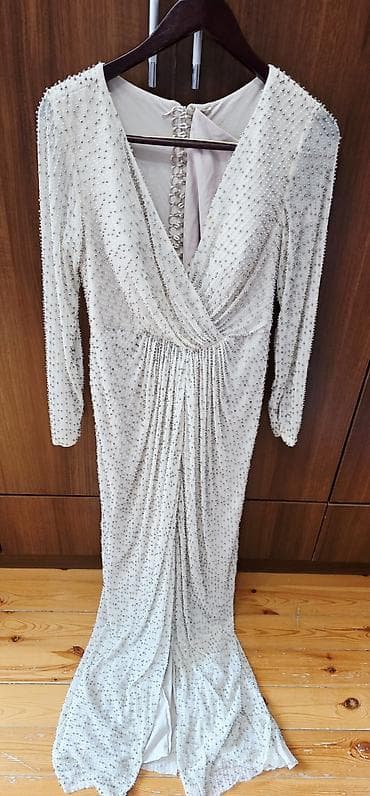 beden kremi: Zərif gecə paltarı - Rəng: açıq krem/ivori - Uzunluq: maxi, arxa — 3