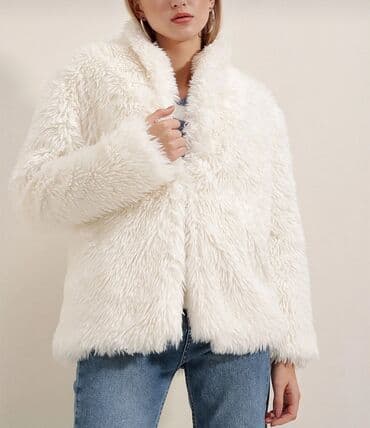 Ağ rəngli peluş kürk qadın gödəkçəsi - Material: yumşaq, sıx