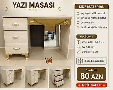 Düz masa, Stulsuz, Polkasız, Siyirməli, MDF