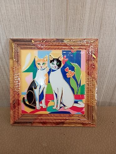 Rəngarəng pişik illüstrasiyaları olan mini dekorativ panolar/şüşə — 2