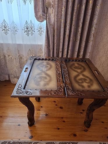 tv altı masa: Taxta oyma qatlanan çay/servis masası - Material: bərk ağac - Üst — 2