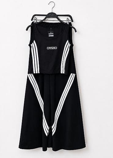 push up helanke: OYSHO iki hissəli idman dəsti - Rəng: qara, ağ zolaqlı detallar - Üst — 1