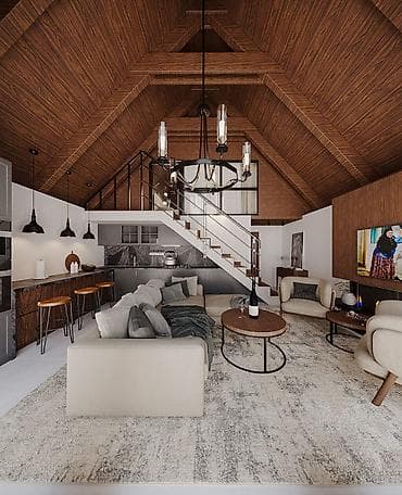 demir qapi gence: «Barn House»: ▸ 60 m² — 2 yataq otağı, zal, studio tipli mətbəx — 2