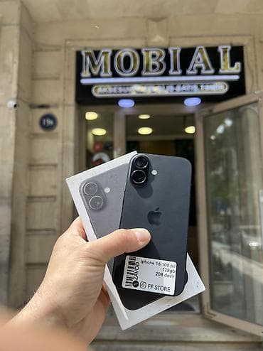 iphone s16: IPhone 16, 128 GB, Black Titanium, Zəmanət, Simsiz şarj, Face ID — 1