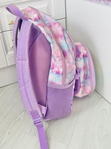 məktəbli cantası: Bənövşəyi və çəhrayı rənglərdə bulud naxışlı, uşaqlar üçün nəzərdə — 2