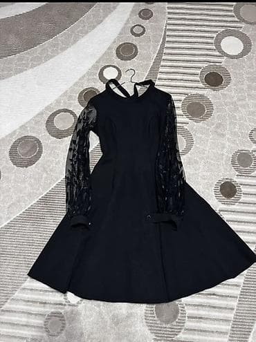 hicab geyimleri 2018: Qara A-kəsimli don – şifon naxışlı transparan qol detalı - Rəng — 3