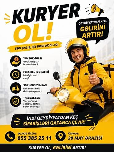 Moto-kuryer tələb olunur, İşəmuzd ödəniş, Təcrübəsiz