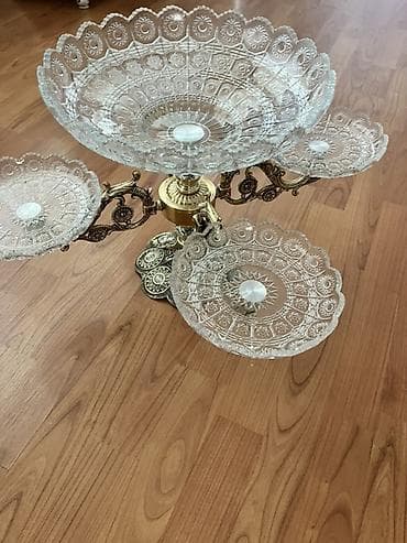 sufre: Kristal meyvə-qəlyanaltı stendi – 5 qablı - Material: şəffaf naxışlı — 3