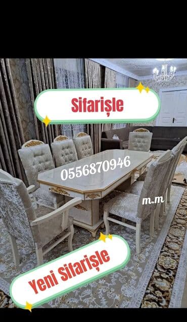metbex mebileri: Qonaq otağı üçün, Yeni, Açılmayan, Dördbucaq masa, 6 stul — 22