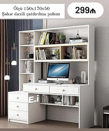Masa və rəfli iş stolu - Ölçü: 150 x 170 x 50 sm - Rəng: ağ - Korpus lalafo.az -da Masa və rəfli iş stolu - Ölçü: 150 x 170 x 50 sm - Rəng: ağ - Korpus