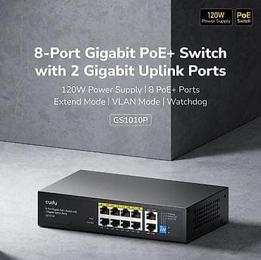 Cudy GS1010P 8-Port Gigabit PoE+ Switch (120W) IP kameralar, Wi-Fi