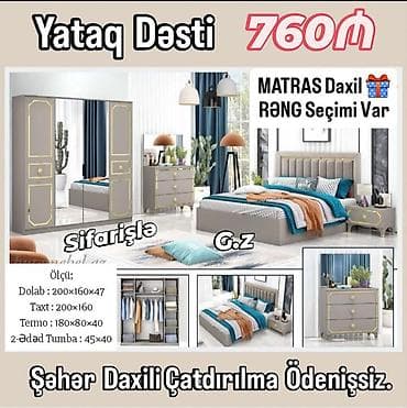 Yataq Dəsti – 760₼ Komplekt: - Taxt (200×160), matras daxil - Dolab