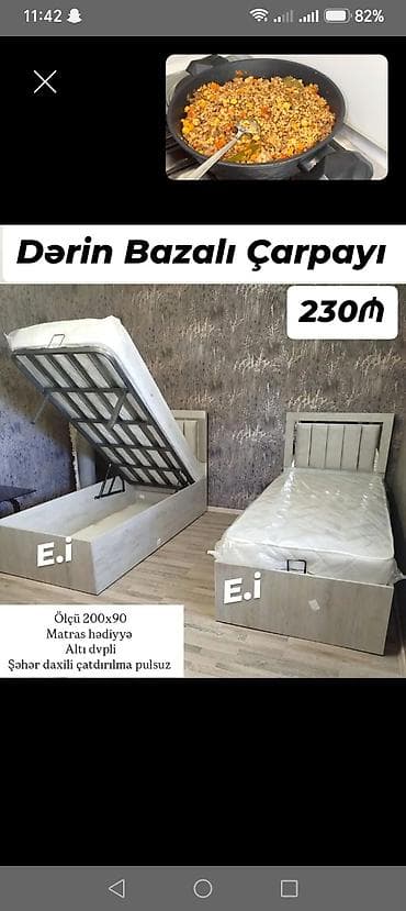 gen: Yeni, Təknəfərlik çarpayı, Bazalı, Matras ilə, Siyirməsiz — 1