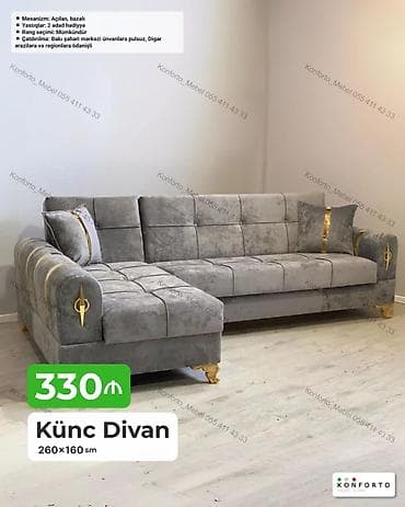 kreditle kunc divanlar: Künc divan – 260×160 sm - Mexanizm: açılan, bazalı (yataq funksiyalı — 1