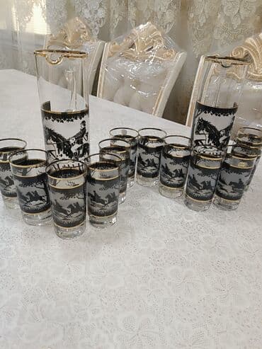 şüşə qab: Stəkanlar, rəng - Qara, Şüşə, 14 ədədli dəst — 22