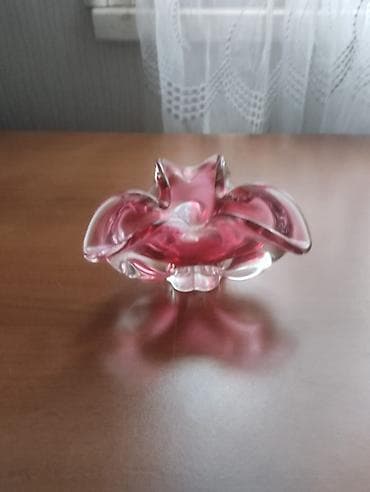 corek qablari: Şüşə dekorativ qab – çəhrayı-rəng keçişli - Material: qalın, şəffaf — 1