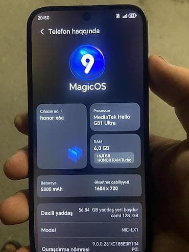 honor magic 8 pro qiyməti: Honor X6c, 128 GB, rəng - Qara, Sensor — 5