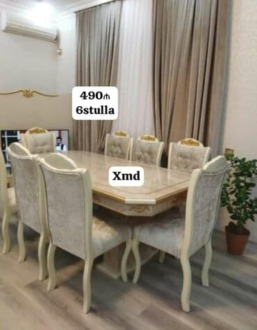gilan parçaları: Qonaq otağı üçün, Yeni, Açılmayan, Dördbucaq masa, 6 stul — 2