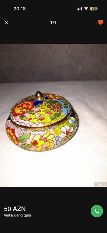 dəniz məhsulları satışı: Vintaj qənd qabı – cloisonné üslubunda emal işçiliyi - Material: mis — 1