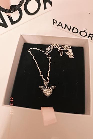 Kulonlar: Pandora gümüş boyunbağı – ürək və qanad fiqurlu kulon. Originaldi - — 2