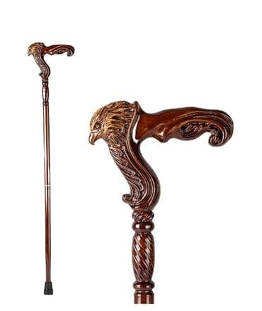 Qartal başı dizaynlı, qəhvəyi rəngdə əsa. Əsanın tutacağı qartal başı