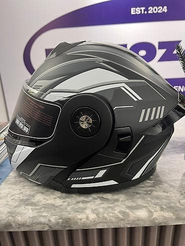 matorun paduskasi: Moto sürənlər üçün flip up kaska - Növlər: mat qara, boz və qrafik — 2