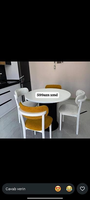 qabaq stol: Mətbəx üçün, Yeni, Açılmayan, Yumru masa, 4 stul — 1