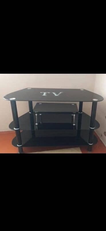 стекло на стол: Б/у, Прямой ТВ стенд, С полками, Стеклянный — 1