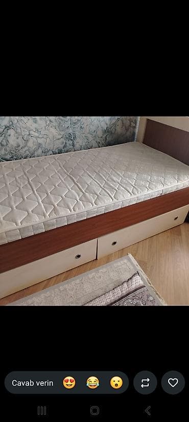 Tək nəfərlik çarpayı və döşək dəsti - Ölçü: təxmini 90x190 sm (tək