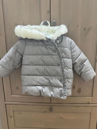 Uşaq üçün qış palto-kurtka - Rəng: boz, xırda ağ nöqtəli naxış -
