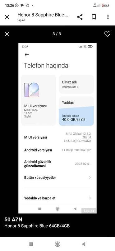 telefon a50: Redmi 8, 64 GB, rəng - Qara, Sensor — 3