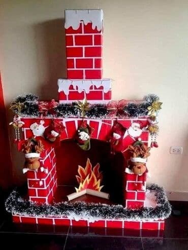 rezin doşəmə: Yeni il dekorativ “Şömine” – karton və köpük materialdan hazırlanmış — 2