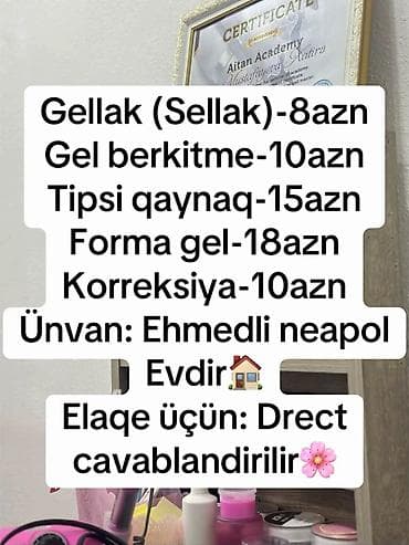 dirnaq modeli: Xidmət: Manikür və dırnaq xidmətləri - Gellak (Sellak) – 8 AZN - Gel — 1