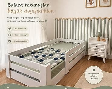 taxta stular: Uşaq otağı üçün minimalist dizayna malik ağ rəngli taxta çarpayı və — 1