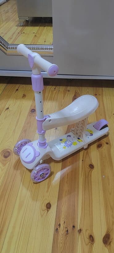 детский мотоцикл каталка: Uşaq üçün 3 təkərli skuter - Rəng: açıq bənövşəyi/ağ - Ön hissədə iki — 3