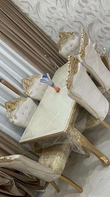 tek stullar: Qonaq otağı üçün, İşlənmiş, Açılmayan, Dördbucaq masa, 6 stul — 3