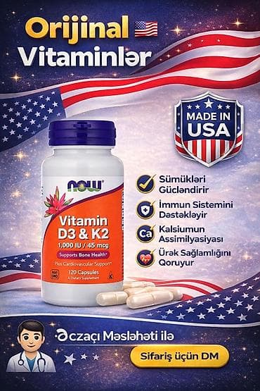 NOW Vitamin D3 & K2 – ABŞ istehsalı vitamin kompleksi Məhsul: -