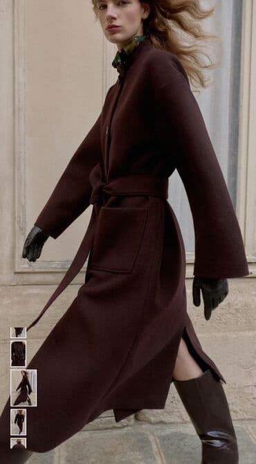 Baş geyimləri: Palto, Zara, M, rəng - Qəhvəyi — 2