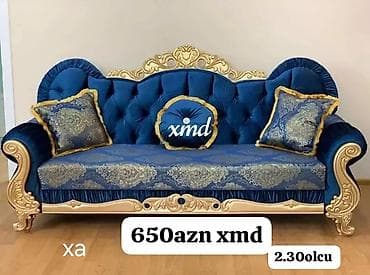 Klassik üslubda 3 nəfərlik salon divanı. - Rəng: kral mavisi, qızılı