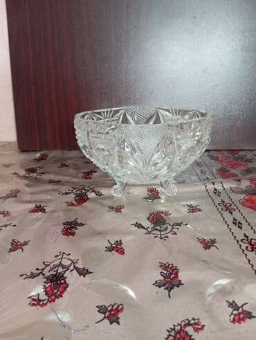 usaq ucun konfet qablari: Kəsma naxışlı şüşə qab dəsti - 2 ədəd dərin şirniyyat/meyvə qabı – — 5
